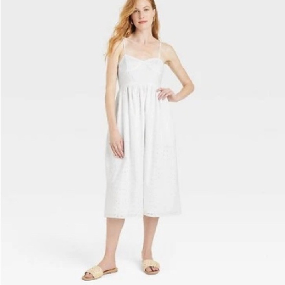 Target 🎯 A New Day White Eyelet Midi Dress with Spaghetti Straps Size Large NWT